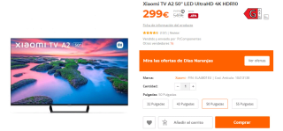 Xiaomi TV A2 50 pulgadas LED UltraHD 4K HDR10 por 299€