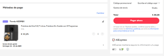 Freidora de Aire 5.5 litros, Freidora Sin Aceite con 6 Programas por 30,25€