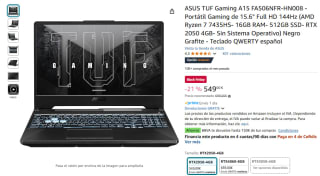 ASUS TUF Gaming A15 FA506NFR-HN008 AMD Ryzen 7 7435HS- 16GB RAM- 512GB SSD por 549€