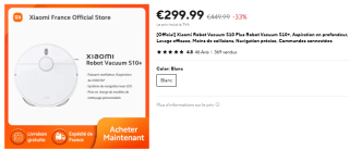 Aspirateur robot laveur Xiaomi Vacuum S10+ Plus - 4000 Pa à 299,99€