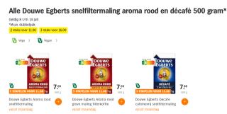 Alle Douwe Egberts snelfiltermaling 3 voor €16 bij de AH