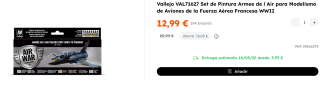 Set 8 pinturas para modelismo FAA Air War Vallejo 17ml por 12.99€