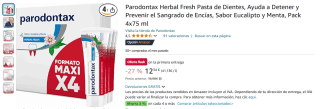 4 pastas Parodontax Herbal Fresh Sabor Eucalipto y Menta 75ml por 12,34€