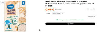 6 Paquetes de Nestlé Papilla de cereales, Selección de la naturaleza, Multicereales & Quinoa, desde 6 meses, 270 gr por 5.94€