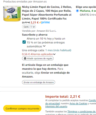 Nicky Limón Papel de Cocina, 2 Rollos de 2 Capas, 100 Hojas por Rollo por 2,18€