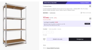 Estantería Metálica de Acero Galvanizado + 4 Baldas MDF, 140 x 70 x 30cm por 17.99€ (Cuenta Nueva 10.8€)