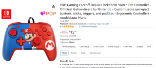 PDP Faceoff Deluxe+ Audio - Nintendo Switch Controller - Mario voor €15,03 bij Amazon
