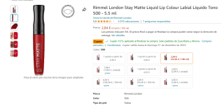Labial Líquido Tono 500 - 5.5 ml marca Rimel London por 2,56€