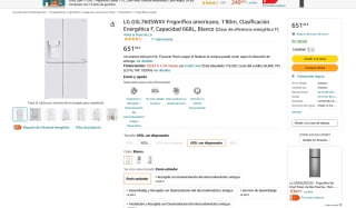 Frigorífico LG GSL760SWXV americano 1,80m 668L por 651,36€