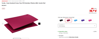 Funda Sony Standard Cover Para PS5 Estándar, Plástico ABS, Cosmic Red por 19,25€