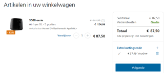 Philips 3000-serie Airfryer XL (HD9270/90) voor € 87,50 via de Philips shop