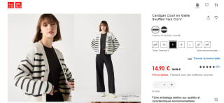Cardigan Court en Maille Soufflée Uniqlo Yarn Col V à 14,90€