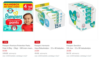 Tot 50% korting op Pampers maandboxen en/of luierdoekjes bij Kleertjes