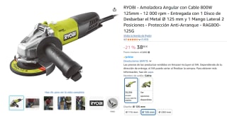 RYOBI - Amoladora Angular con Cable 800W 125mm - 12 000 rpm por 38€