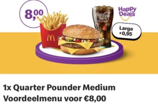 Single Quarter Pounder Medium Voordeelmenu voor €8 bij McDonalds