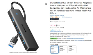 UGREEN Hub USB 3.0 con 4 Puertos Adaptador por 9,59€