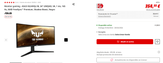 Monitor gaming ASUS VG34VQL1B, 34" UWQHD, VA, 1 ms, 165 Hz por 354,55€ (newsletter por 344,55€)