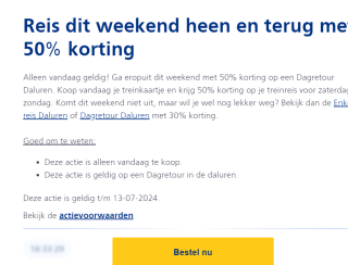 50% korting op een Dagretour Daluren.