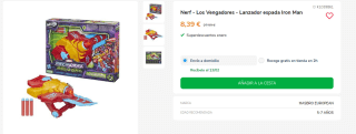 Nerf - Los Vengadores - Lanzador espada Iron Man por 8.39€