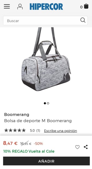 Bolsa de deporte M Boomerang por 8,47€.