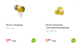 Citroenen Net 500 gram of limoenen Net 3 stuks Per net voor €1 bij de plus