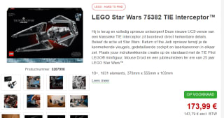 Lego Star wars TIE Interceptor™ voor €173,99 bij Proshop