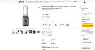 Batidora Black+Decker BXJBA350E de vaso 350W 600 milliliters acero Inoxidable por 22,77€