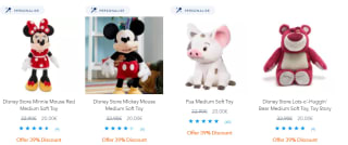 Heel veel Medium-sized knuffels voor €18 p.s in de Disney Store