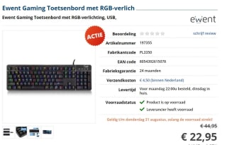 Ewent Play RGB Gaming toetsenbord voor €22,95 bij Informatique