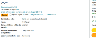 Batería 2800mAh Repuesto de Iones Litio a tan solo 16,63€