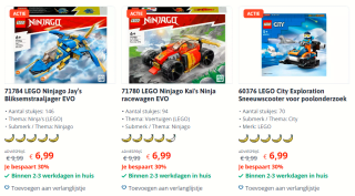 2 + 1 gratis op alle LEGO en LEGO DUPLO bouwsets onder €10, bij Toychamp