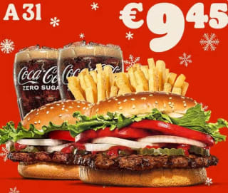 Whopper + Whopper Jr.+ 2 x medium King Fries + 2 x 0,4 L Frisdrank voor €9,45 bij Burger King