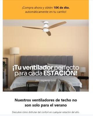 10€ descuento directo en el carrito enlos ventiladores de techo