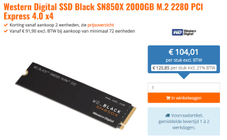 WD Black SN850X 2TB (zonder heatsink) - SSD voor €125,50 bij Discountoffice