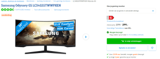 Samsung Odyssey Ultrawide gaming monitor voor €299 bij Coolblue