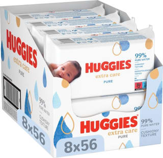 Korting bij Bol.com op Huggies billendoekjes - Pure Extra Care - 8 x 56 stuks - 448 doekjes - voordeelverpakking