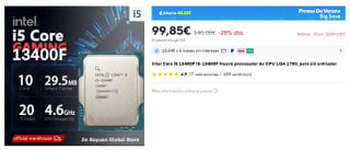 Procesador Intel Core i5-13400F 2.5 GHz/4.6 GHz por 99,85€