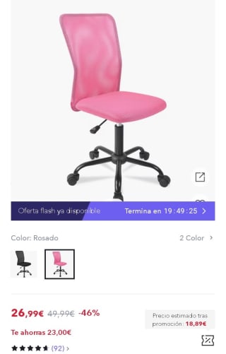 T-LoVendo TLV-1265-P Silla de Oficina de Malla por 20,24€.