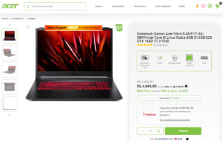 Notebook Gamer da Acer, modelo Nitro 5 Intel Core i5-11400H - R$ 4.699