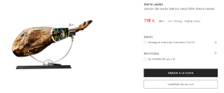 Jamón cerdo Ibérico cebo 50% Sierra Leales 7,5kg por 119€ (nuevo usuario 99€)