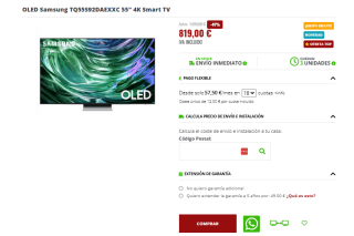 TV Samsung TQ55S92DAEXXC OLED - 55'' 4K Ultra HD por 819€