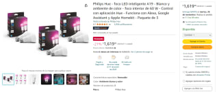 3 Pack Philips Hue Foco LED A19 60W por $1,619 | Descuento Amazon