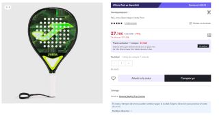 Pala Joma Open Negro Verde Fluor por 27.7€ (Cuenta Nueva 16.62€)