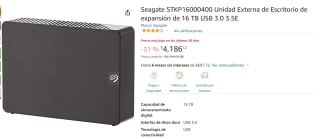 Disco Externo Seagate 16TB 3.0 a $4,186 en Amazon