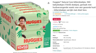 Huggies Natural Care billendoekjes 10 verpakkingen voor €8,99 bij Amazon