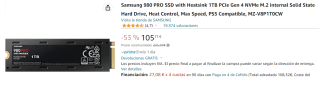 Disco SSD Samsung 980 Pro 1TB por 105.71€