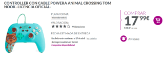Mando Power A para Nintendo Switch - Animal Crossing Tom Nook por 17.99€