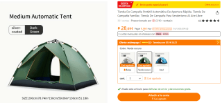 Tienda campaña automática de apertura rápida por 28,69€