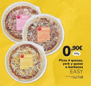 Pizzas 4 quesos, york y queso o barbacoa de 300 gramos por 0,90€ en Supeco