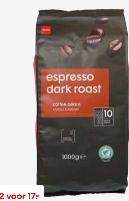2 Kilo koffiebonen voor €17 bij de Hema